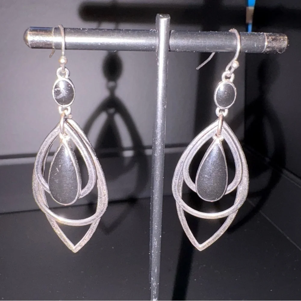 Lia Sophia Silver and Black Geometric Earrings